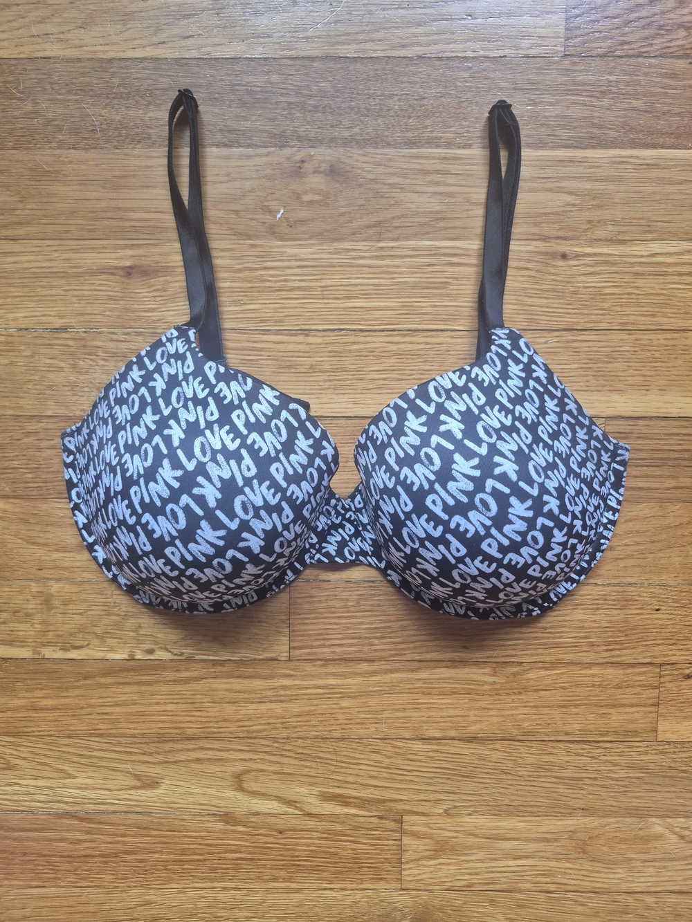 PINK Victoria's Secret Black & White Graphic Print Logo T-Shirt Bra Size 36DDD